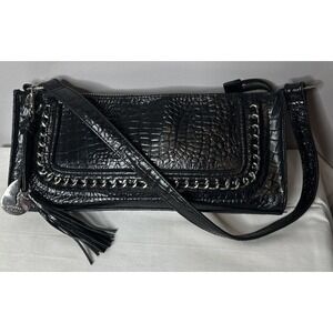 Fortuna Valentino Leather shoulder bag silver chain design Grunge Goth Moto